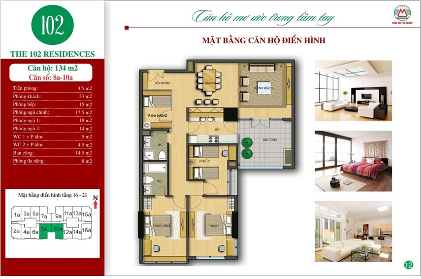 Chung cư 102 Trường Chinh Kinh Đô - diện tích 134m2